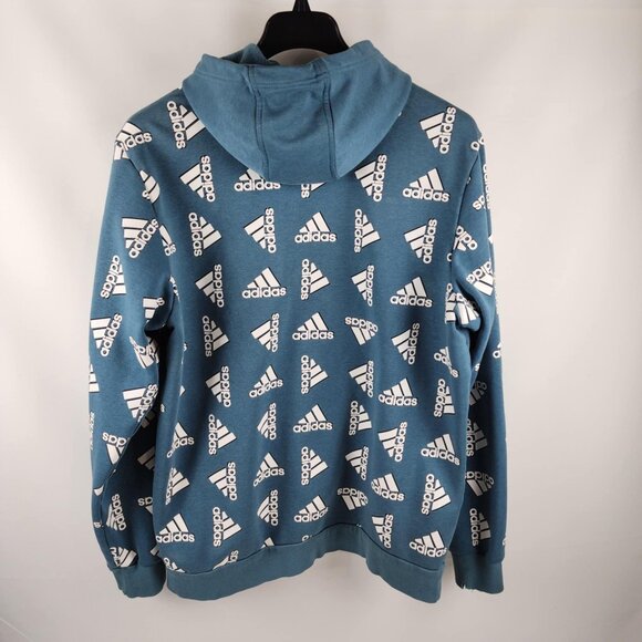 adidas Hoodie Mens XL Teal Blue All Over Print Fleece L/S Sweatshirt - Picture 2 of 7